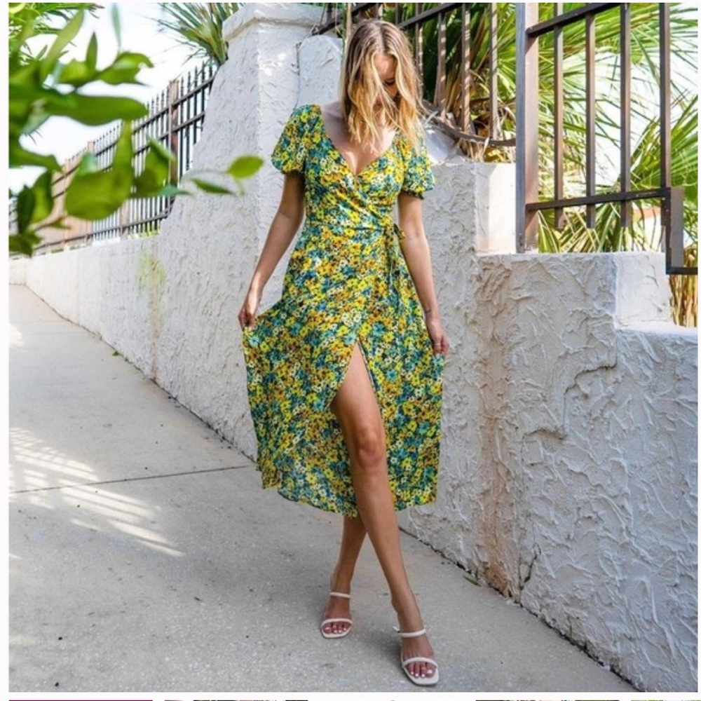 L Space Talia Floral Wrap Dress in Daisy Diamond multi color